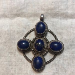 Vintage Sterling Silver 925 Lapis Lazuli Cluster Slide Pendant